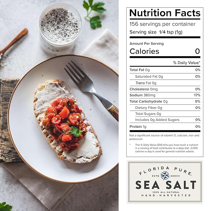 FLORIDA PURE Black Pepper Sea Salt - 80+ Mineral Sea Salt, Natural, Unrefined, Non Iodized - for Baking, Cooking, Seasoning & Enhancing Taste - Rich in Taste Flaky Sea Salt (1.8 oz Jar)
