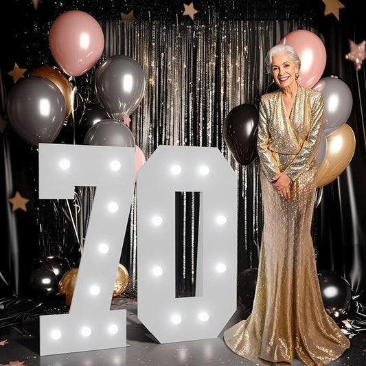 imprsv Marquee Numbers Large 70th-Birthday Decorations: 3ft Light up Number Balloon for Party Big 70 Year Old Women Men Birthday Decoration Anniversary Foam Board Wall Number 70