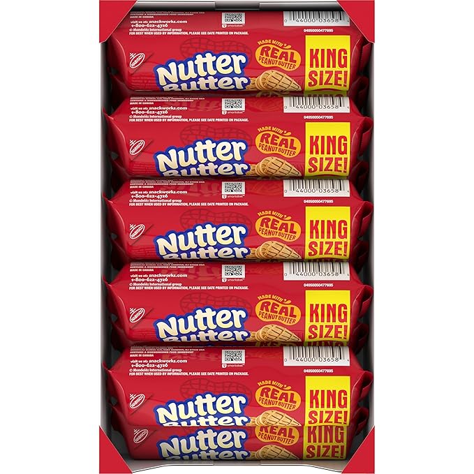 NUTTER BUTTER Peanut Butter Sandwich Cookies, King Size, 10-3.5 oz Snack Packs