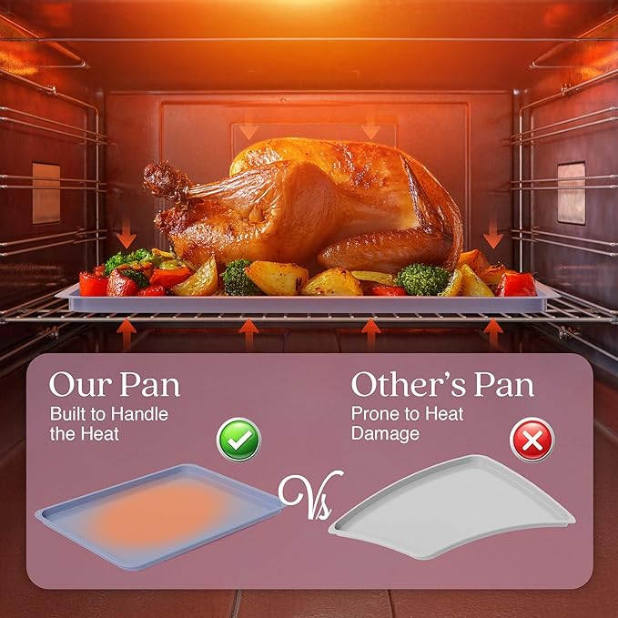 3 Cookie Sheets for Baking + Cooling Rack, Non Stick Baking Sheet Set with Cookie Cooling Rack - Half/Quarter/Jelly Roll Pan with Wire Rack, Sheet Pan Set of 3, Non Toxic Baking Sheets for Oven.