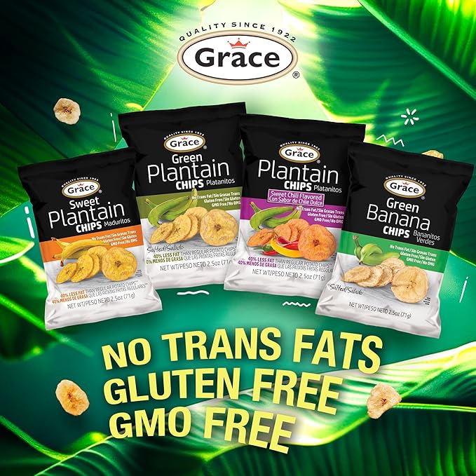 Grace Sweet Chili Plantain Chips 2.5oz - 6 Pack Individual Bags - Jamaican Snacks Platanitos Gluten Free - Non-GMO & No Trans Fat - Low Sodium Chips