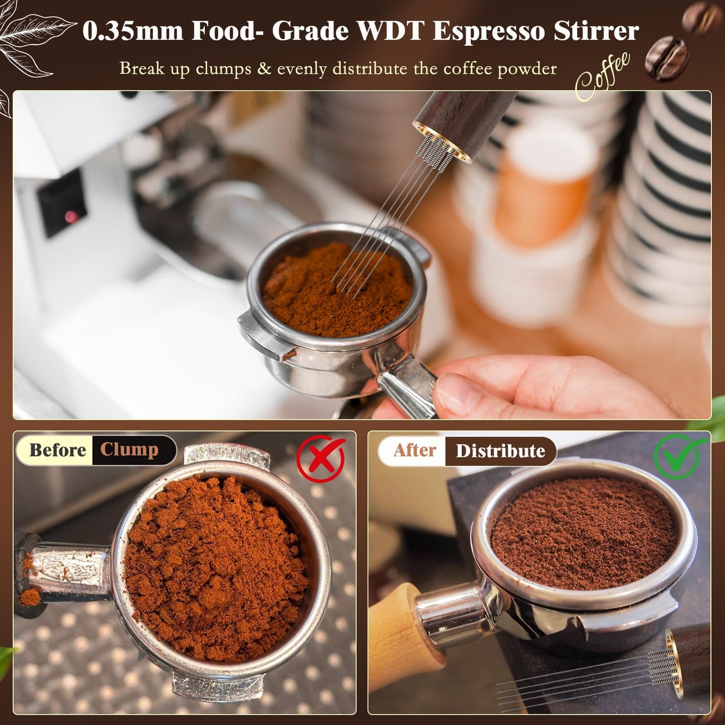 YUNGOO 8 PCS Espresso Accessories Kit, 51mm Espresso Tamper Kit Coffee Tamper Set with Coffee