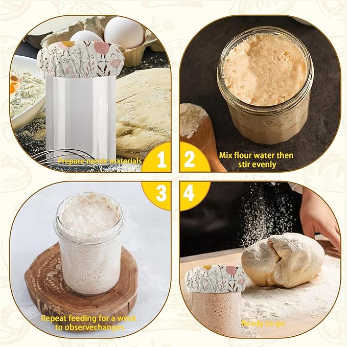 Rooster Floral 5-Pack Cloth Covers for Sourdough Starter Jar, Cloth Covers Reusable Lid Top Sourdough Proofing Bowl Cover Bread Fermentation Baking Supplies for 3-4 Inch Jar Mouth