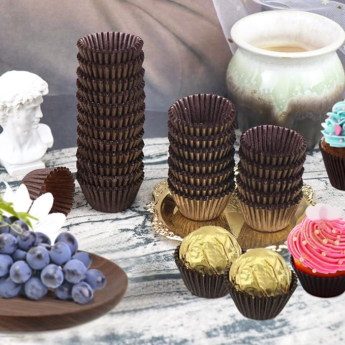 Dreamtop 900 Pieces Mini Cupcake Liners, Brown Mini Muffin Liners Baking Cups Liners for Baking Chocolate Baking Paper Cups Cupcake Wrappers