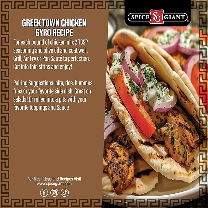 Greek Town Chicken Gyro Seasoning | Greek Spice | All Purpose Chicken, Beef, Steak, Lamb, Seafood & More Seasoning | Authentic Mediterranean Blend,