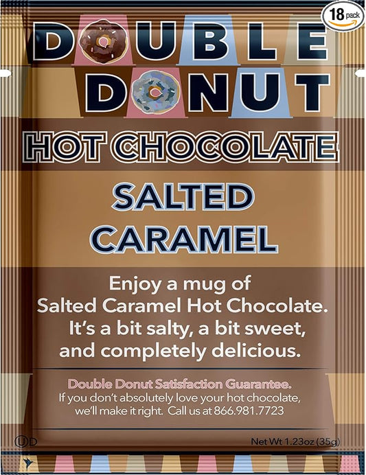 Double Donut Salted Caramel Hot Chocolate, Flavored Hot Chocolate Packets, Salted Caramel Hot Cocoa Mix, 18 Count