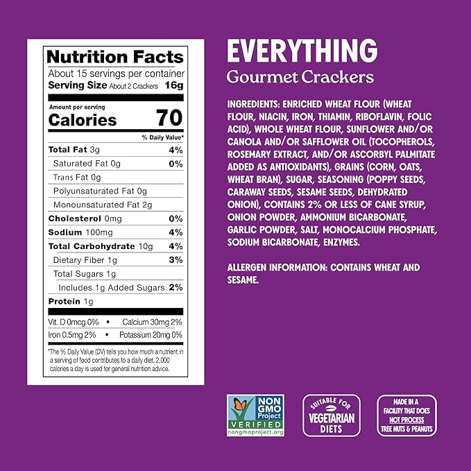 Milton's Gourmet Crackers Variety Bundle (Original Multi-Grain, Everything, Crispy Sea Salt) - Non-GMO Project Verified, Natural Ingredients, Kosher, Great for Charcuterie Boards - 8.4 Oz, Pack of 3