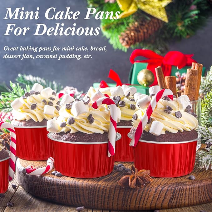 Gejoy 400 Pcs Aluminum Foil Baking Cups with Lids 5 oz Disposable Ramekins Mini Cake Pans Creme Brulee Cupcake Liners Muffin Tins Flan Mold Dessert Container for Wedding(Red,Classic)