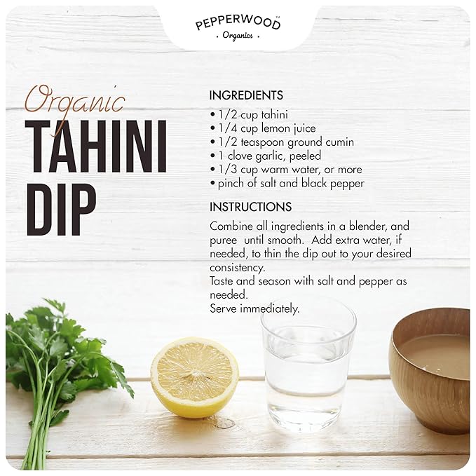 Pepperwood Organic Stone-Ground Ethiopian Sesame Tahini Paste, Hulled, Unsalted, Non-GMO, Gluten-Free, Kosher, Vegan, USDA Organic, Peanut-Free, 6.6lb Bucket