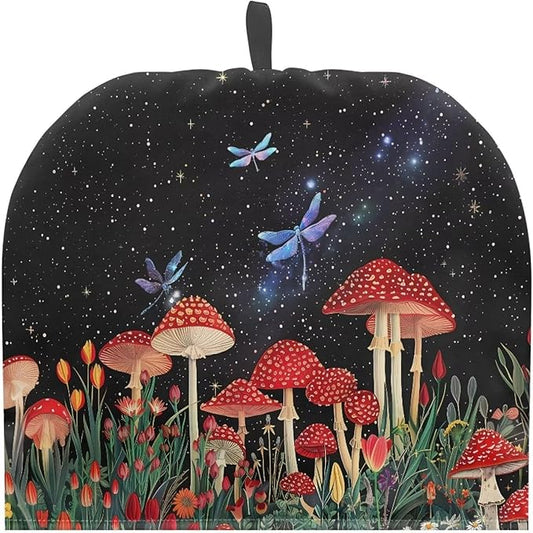 Mushroom Dragonfly Tea Cozy Cover Warmth Keep Teapot Cover Insulated for Coffee Tea Drinkers Reusable Domed Thick Tea Cozies Scratch Proof Teapot Cozy Breakfast Warmer with Cotton Filling