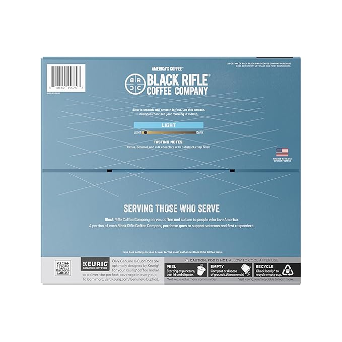 Black Rifle Coffee Company Silencer Smooth, Light Roast K Cups, 50 Single Serve Coffee Pods