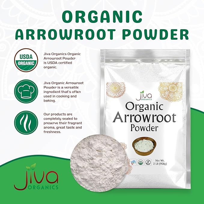 Jiva Organics Organic Arrowroot Flour (Powder) 2 Pound Bag - Raw, Non-GMO, Gluten Free