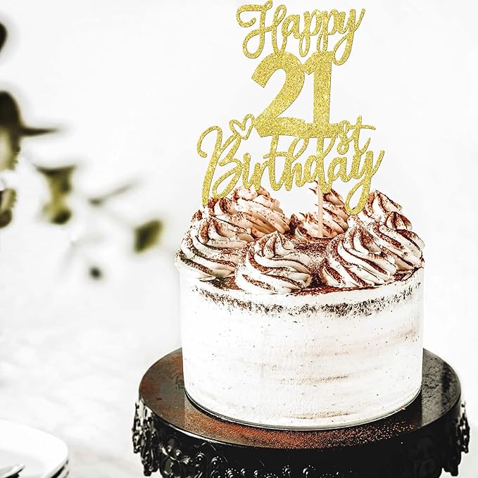 1 PCS Happy 21st Birthday Cake Topper Glitter Cheers to 21 Years Birthday Cake Pick Twenty One 21 Fabulous Cake Decoration for Happy 21st Birthday Anniversary Party Decorations Supplies Gold