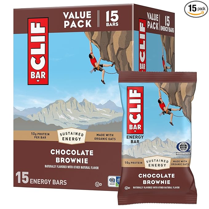 CLIF BAR - Chocolate Brownie Flavor - Made with Organic Oats - Energy Bars - Non-GMO - Plant Based Protein Bars (15 Pack)