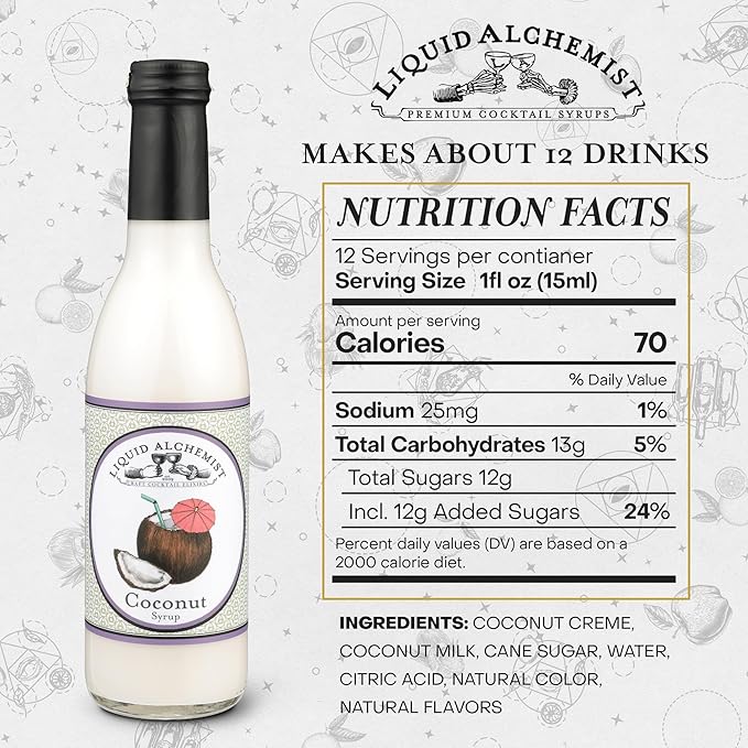 Liquid Alchemist Coconut Syrup for Drinks - Real Ingredients Make our Cream of Coconut Syrup a Perfect Pina Colada Drink Mix - Tropical Flavoring for Drinks - Vegan & Non-GMO (12.7 oz)
