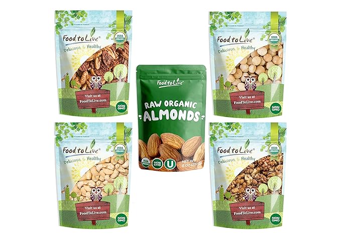 Organic Deluxe Nuts in a Gift Box - A Variety Pack of Pecans, Macadamia Nuts, Cashews, Walnuts and Almonds