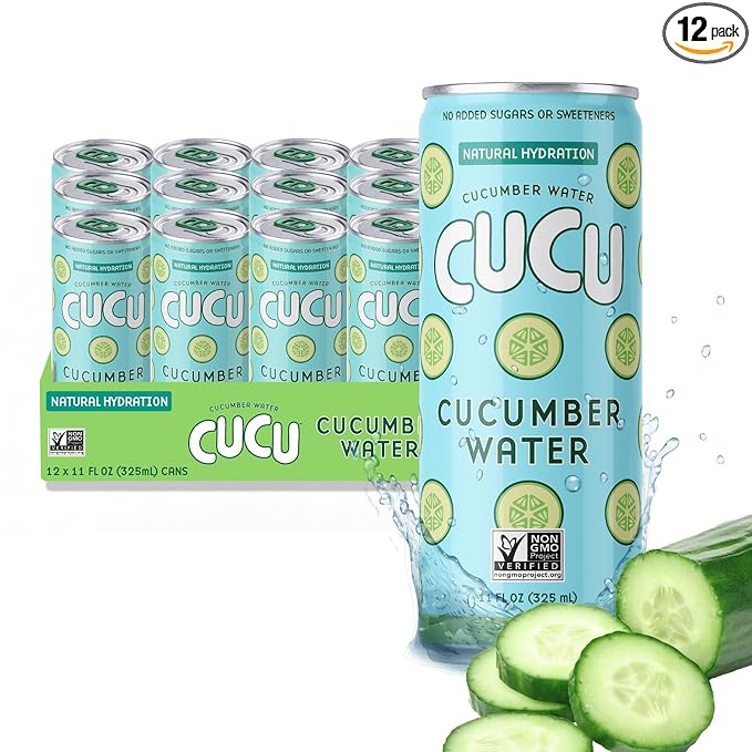 CUCU Cucumber Water ??Natural Hydration from Cucumbers with Vitamin C, Electrolytes & Antioxidants ??No Sugar Added, Non-GMO ??12 Pack, 11 fl oz Cans