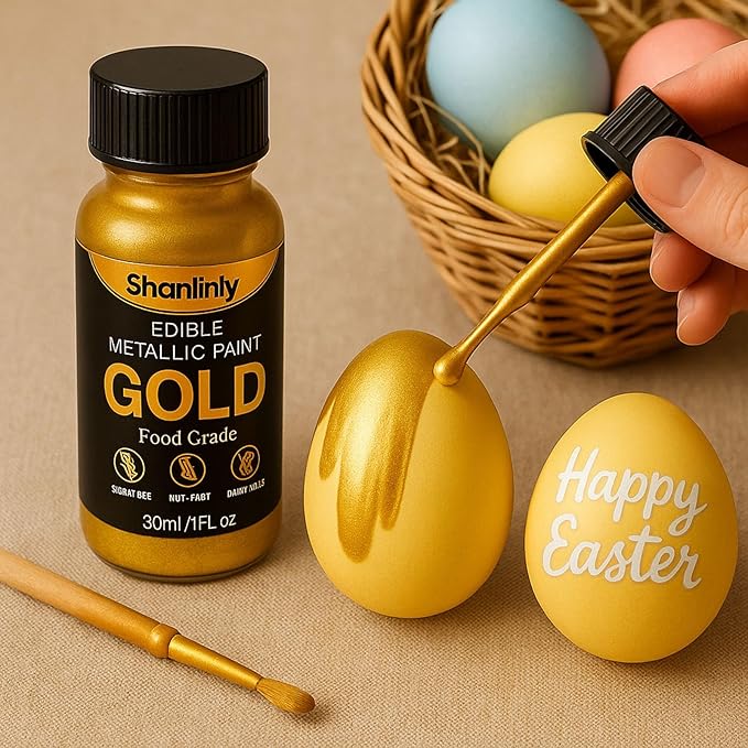 Shanlinly Gold Edible Luster Dust - 30ml Liquid Edible Cake Paint Gold Metallic Food Coloring, Perfect for Art Decorative Shimmer Cake Decorating, Cookies,Cupcakes,Cocktails,Wedding,Birthday