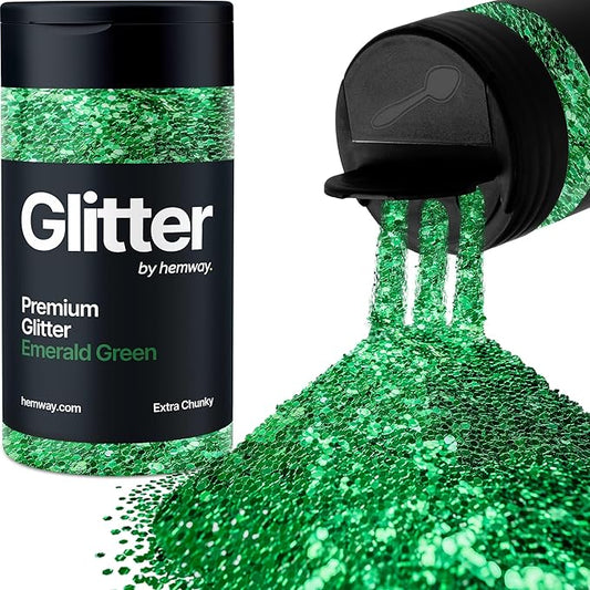 Hemway Premium Glitter Shaker - Emerald Green | 115g Extra Chunky Metallic Flake Sequins for Resin & Epoxy Crafts | Craft Supplies for Tumblers, Festival, Art