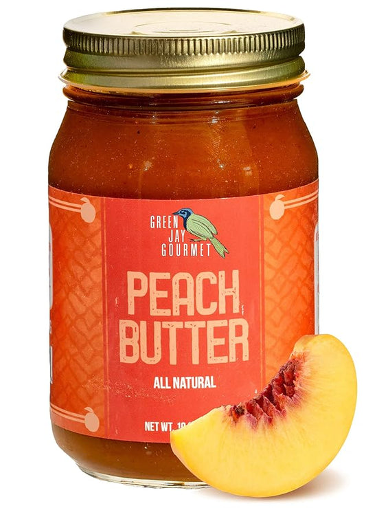 Green Jay Gourmet Peach Butter - All-Natural, Gluten-Free Fruit Spread - Peach Spread with Peaches & Spices - Gourmet Fruit Butter - No Corn Syrup, Preservatives or Trans-Fats - 19 Ounces