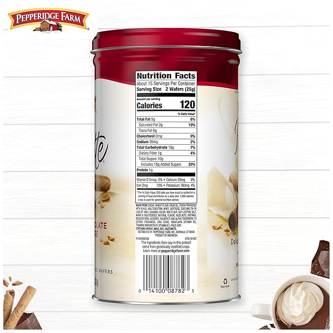 Pepperidge Farm Pirouette Cookies, Chocolate Fudge Créme Filled Wafers, 13.5 Oz Tin (Pack of 2)
