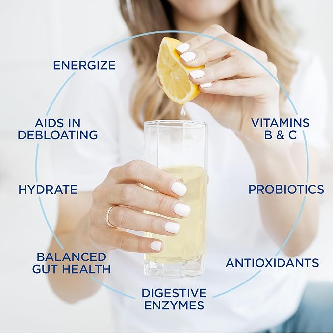 VitaCup Super H2O Bloating Relief and Digestive Health Drink Mix Packets, Probiotics, Prebiotics, C & B Vitamins, Lemon Flavor Water Enhancer Packets, 32 ct