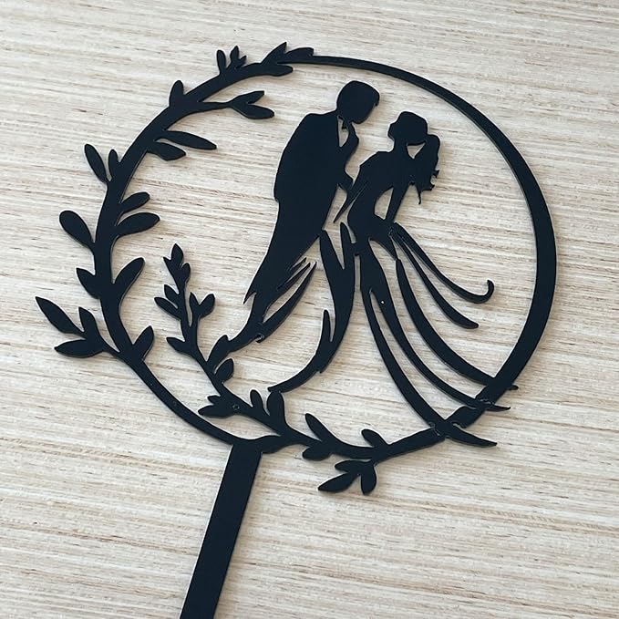 Wedding Cake Toppers Bride and Groom Black Color Acrylic Silhouette Wedding Anniverary Party Engagement Decoration