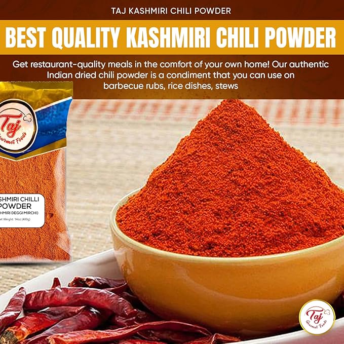 TAJ Kashmiri Chilli Powder | 14oz | Low Heat | Deggi Mirch - Salt Free All Natural