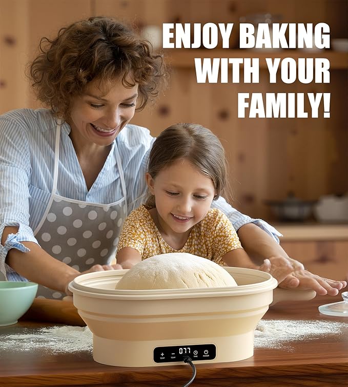 Heating Banneton Bread Proofing Basket, Foldable Sourdough Bread Baking Supplies, Silicone Sourdough Starter Kit, 11" 2L Oval Banneton Basket, Baking Gifts for Women & Baker (1 Pack)