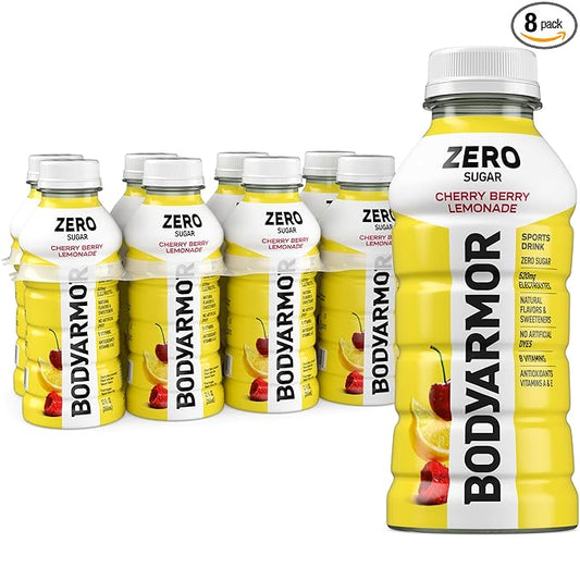 BODYARMOR ZERO Sugar Cherry Berry Lemonade, Sugar Free Sports Drink - Low-Calorie Hydration - Natural Flavors with Potassium Packed Electrolytes, Antioxidants, and B-vitamins,12 fl oz (pack of 8)