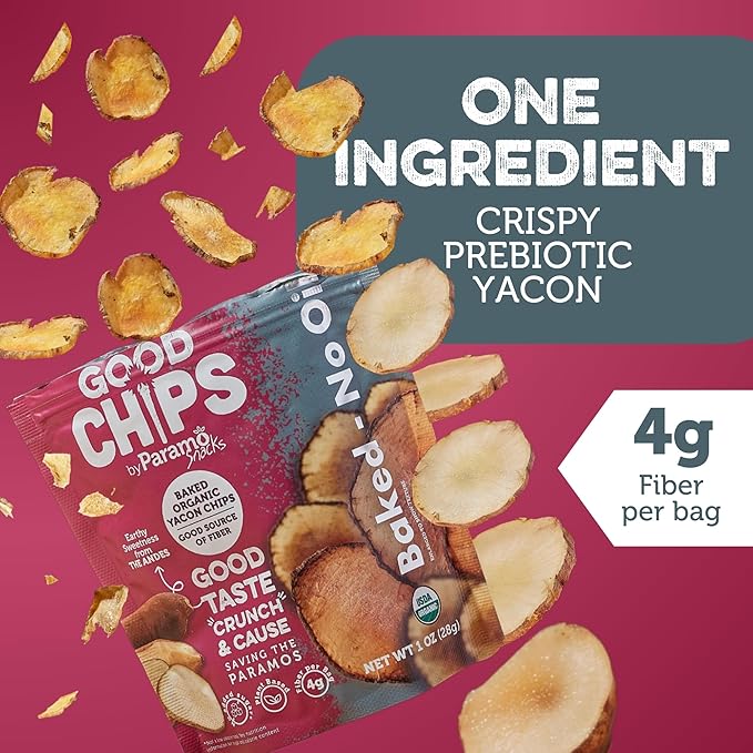 Baked Organic Yacon Chips by GOOD CHIPS! 100% Natural, Oil Free, Only One Ingredient: Yacon Root, USDA Organic, Earthy Sweet Superfood, Good Source of Fiber, 1 oz Bags, Pack of 8