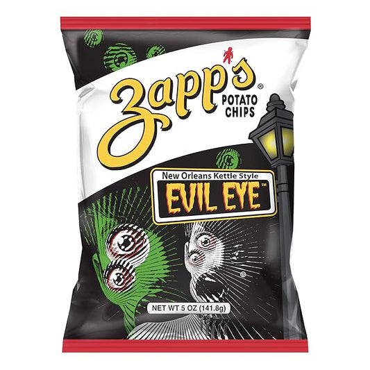 Zapp's New Orleans Kettle-Style Potato Chips, Evil Eye Flavor, 5 Oz. Bag (Pack of 12) - Crunchy Chips With a Kick, Great for Lunches or Snacking On The Go