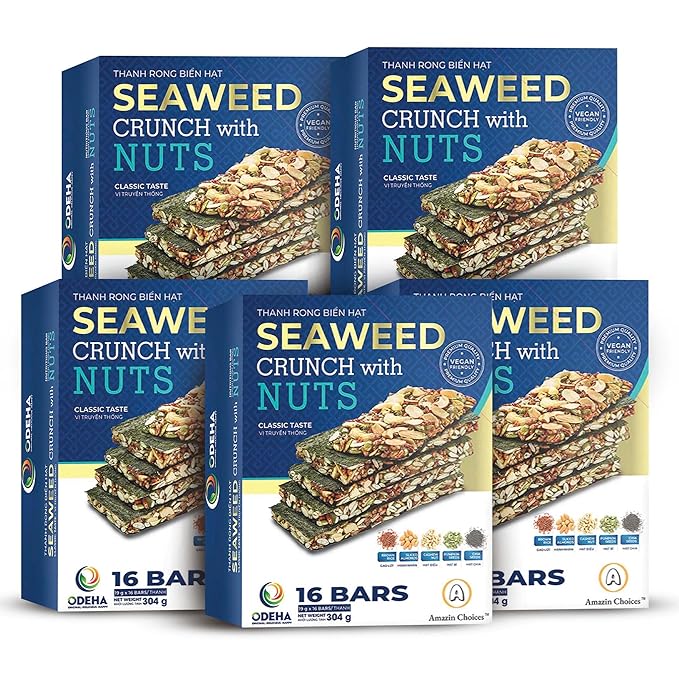 Seaweed Crunch with Nuts Classic Taste??Amazin Choices Vegan Snack Bars with Cashews, Almonds & Pumpkin Seeds ??Premium Asian Chips ??Seaweed Sheets ??Sandwich Seaweed ??Variety Pack
