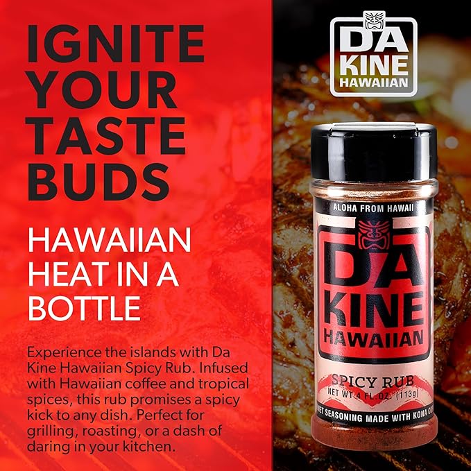 Da Kine Hawaiian Premium BBQ Dry Rub Seasoning - Authentic BBQ Seasoning Blend, Perfect Gourmet Rub Spices for Smoking, Grilling & Cooking - Gluten-Free, Low Sodium, No MSG - Spicy Flavor (4 oz - 3 Pack)
