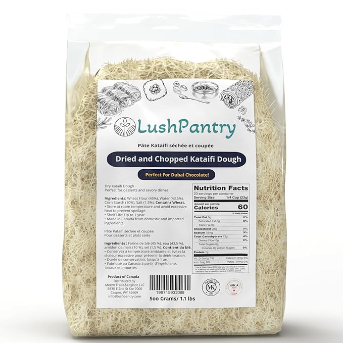 Lushpantry Kataifi Dough, Dried and Chopped for Dubai Chocolate, Kunafa & Baklava, Kataifi Shredded Fillo Dough 500 gr/ 1.1 lb (1.1 lbs, Dry kataifi)