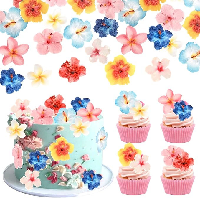 60 Pack Edible Flower Cupcake Toppers Wafer Paper Flower Cake Picks for Bridal Engagement Baby Shower Wedding Birthday Party Cake Decorations Supplies Colorful