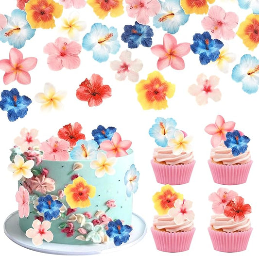 60 Pack Edible Flower Cupcake Toppers Wafer Paper Flower Cake Picks for Bridal Engagement Baby Shower Wedding Birthday Party Cake Decorations Supplies Colorful