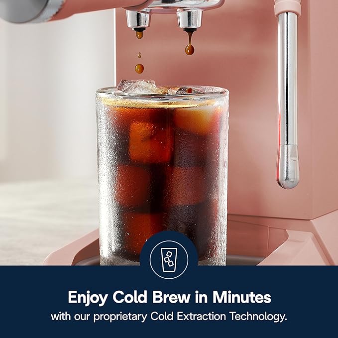 De'Longhi Dedica Duo Compact Espresso Machine - Cold Brew Coffee Maker with Milk Frother Wand- for Espresso, Hot & Iced Coffee, Cappuccinos, Lattes & Home Barista Brewing, Ros챕 Pink