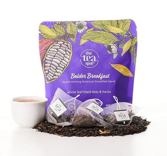 The Tea Spot Bolder Breakfast Tea with Dark Chocolate Flavoring | Blend of Black Tea, Pu?™erh Tea, Calendula Flowers, Sunflower Petals, and Chocolate Flavoring | 15 Tea Bags