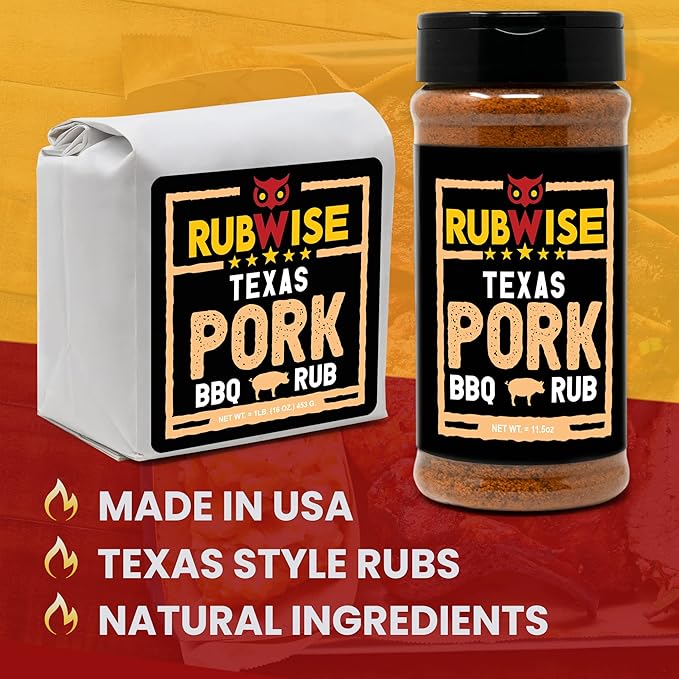 RubWise Texas Style BBQ Pork Rub (1lb) No MSG | Meat Barbecue Dry Rubs and Spices for Smoking and Grilling | Spice Blend Seasoning | Great on Spare Ribs, Tenderloin, Chops, Belly, Shoulder