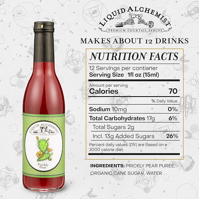 Liquid Alchemist Prickly Pear Syrup for Cocktails - Real Ingredients Make our Prickly Pear Puree a Perfect Margarita Mix - Our Vegan Drink Syrups are Non-GMO & Last up to 2 Years (12.7 oz)