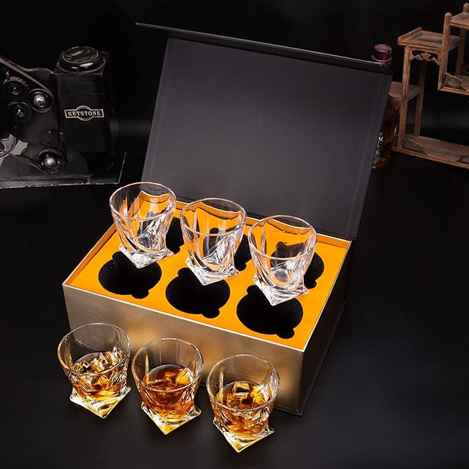 KANARS Crystal Whiskey Glass - Set of 6 Rocks Glasses 10 Oz in Luxury Box - Lowball Bar Tumblers for Scotch Cocktail Irish Whisky Cognac Rum - Gifts for Men Dad - Ultra Clear