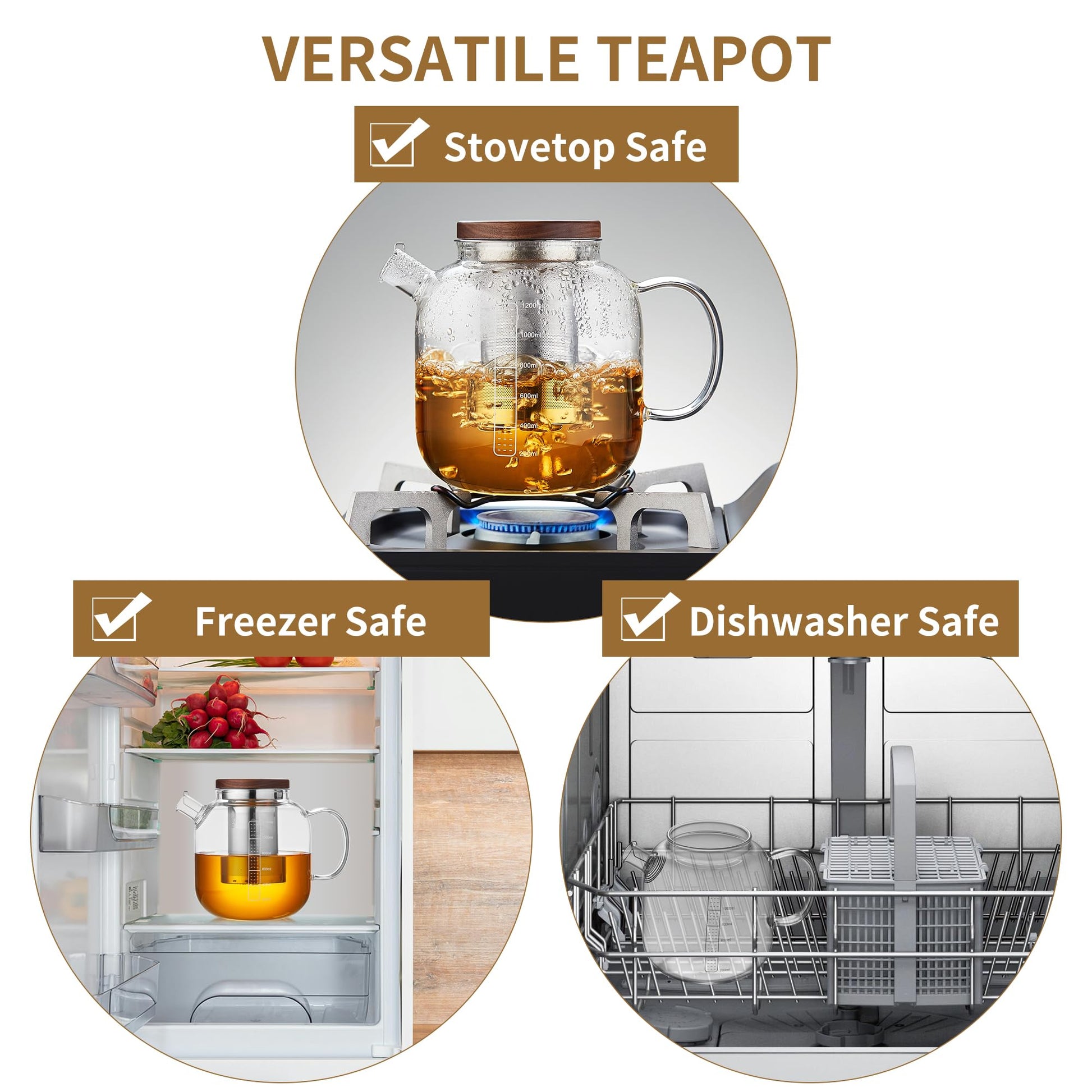 Glass Teapot with Infuser and Lid - 40oz Borosilicate Glass Teapot with Heat-Resistant Handle