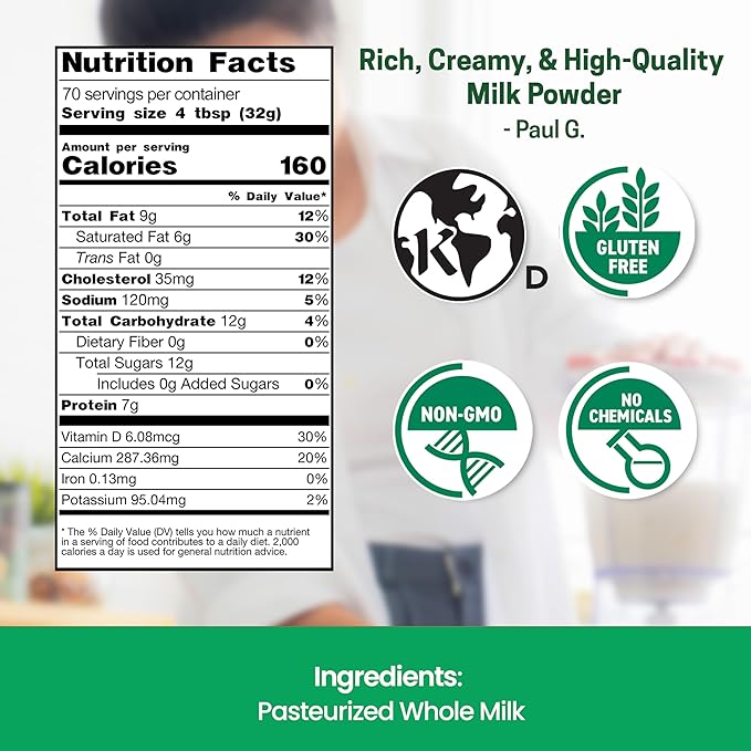 Z Natural Foods Premium Whole Milk Powder - Powdered Milk for Baking, Cooking, Drinks - Dry Milk Powder, Pasteurized, Non-GMO, Gluten-Free, Kosher-Certified, 5 lbs