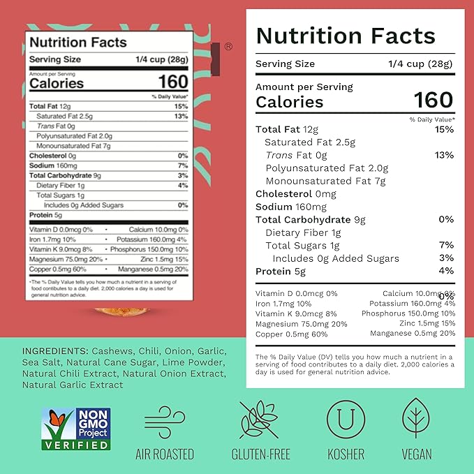Peri Peri Air Roasted Whole Cashews by Karma Nuts, Savory, Spicy, Peanut-Free Facility, Kosher, Everyday Nut Snack, 7oz Resealable Bag