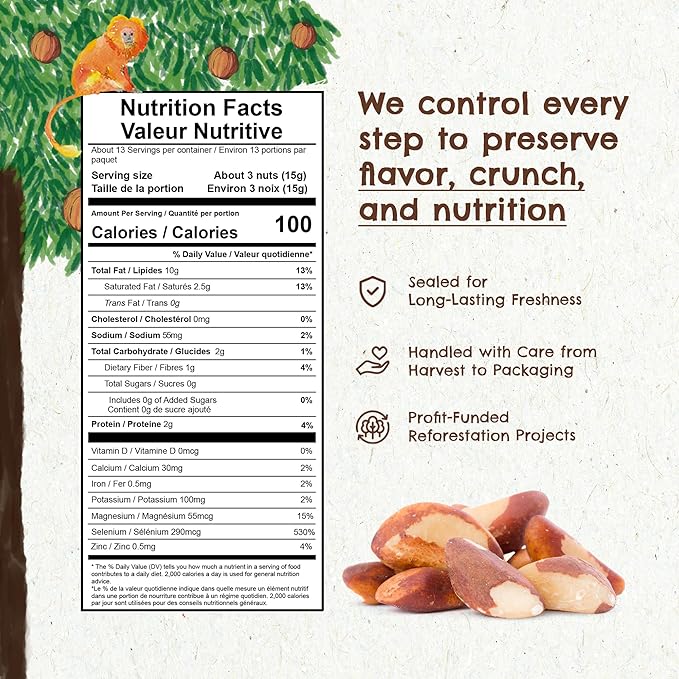 FLORESTA EM PÉ - The True Organic Premium Brazil Nuts (7oz) Roasted & Himalayan Salt | Kosher | Non-Gmo | Certified Organic | No Oil | Fresh | Vegan | Gluten Free | Keto and Paleo Friendly | Sustainably Harvested