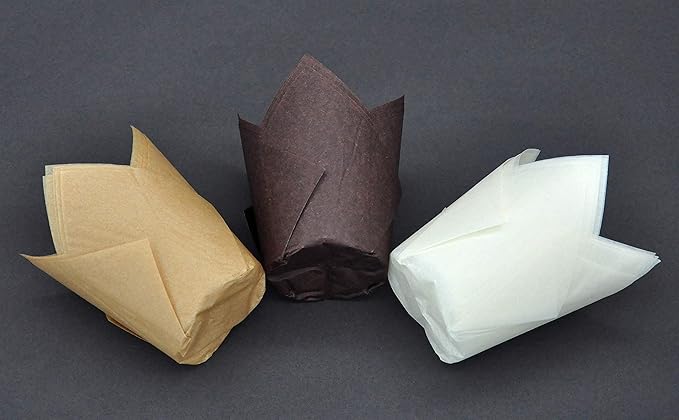 Large Greaseproof paper Wrappers Muffin Baking cupcake cups liners, 2-1/4" x 4" Natural,Brown,White 3 colours in a box Tulip Baking Cups Holders 125 pcs (Large) (125, Multi 3)