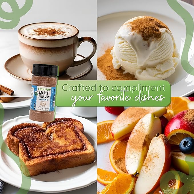FreshJax Organic Maple Cinnamon Topping (7.6 oz) ??Sweet Maple Spice for Coffee, Popcorn & Baking, Gourmet Seasoning