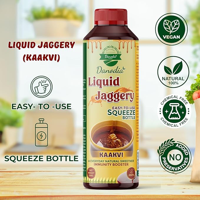 Danodia Foods LIQUID JAGGERY SYRUP (350g/0.77lb) | Natural Sweetener from Sugarcane | No Preservatives | Rich in Minerals | Alternative to Refined Sugar | Ideal for Beverages, Desserts & Traditional Recipes