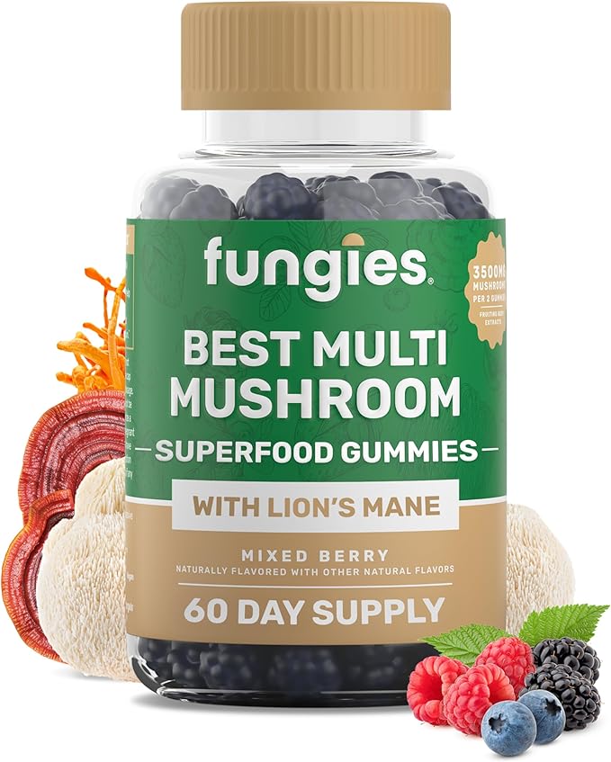 Fungies Multi Mushroom Gummies for Men & Women - Mushroom Supplement Includes Lion?™s Mane, Cordyceps, Reishi, Chaga, Shiitake, Maitake & Turkey Tail - Gelatin-Free, Gluten-Free & Vegan Gummy Vitamins